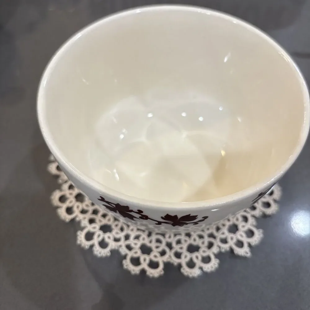 Vintage Universal Potteries Beehive Bowl With Maroon Maple Leaf Design. USA Made